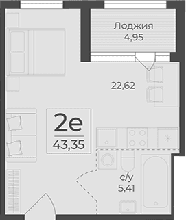 Студия, 38.4 м²