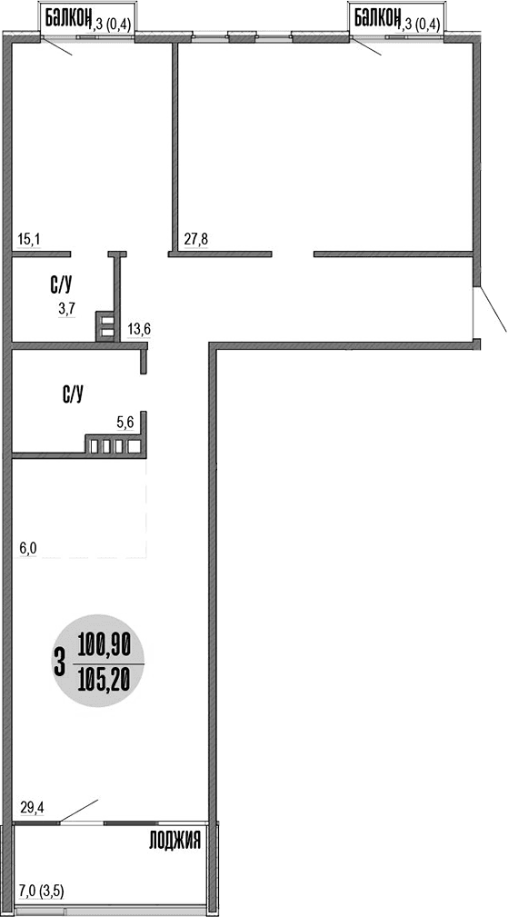 3-комн., 100.8 м²