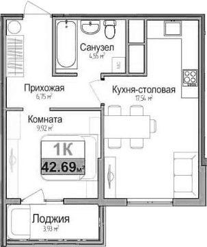 1-комн., 38.76 м²