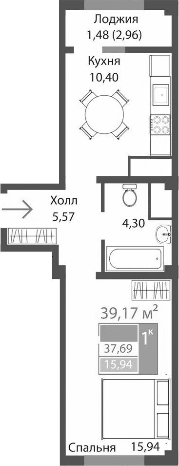 1-комн., 36.21 м²