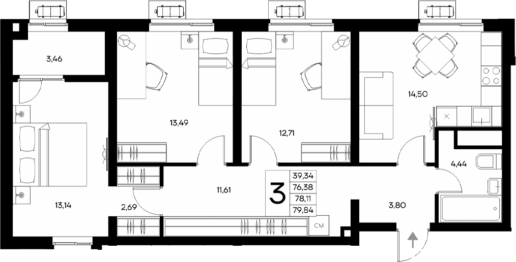 3-комн., 76.38 м²