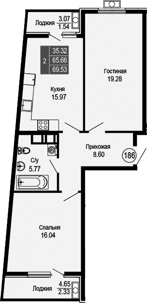 3-комн., 65.66 м²