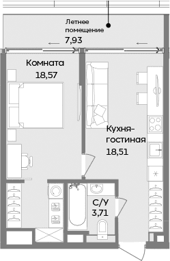 1-комн., 40.79 м²