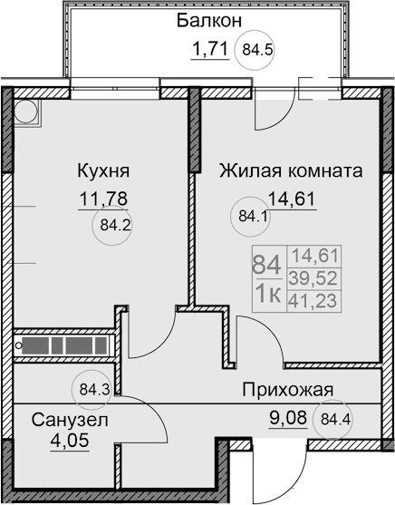 1-комн., 39.52 м²