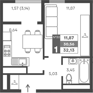 1-комн., 28.99 м²