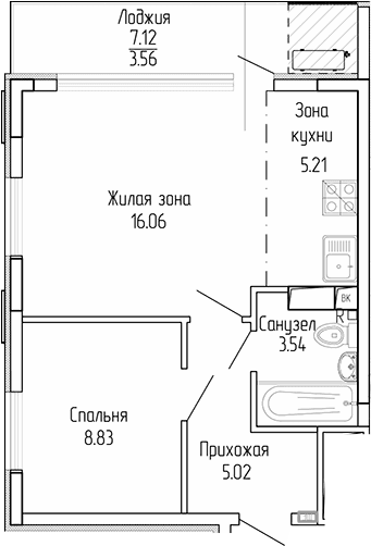 1-комн., 38.66 м²