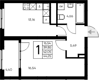 1-комн., 39.85 м²
