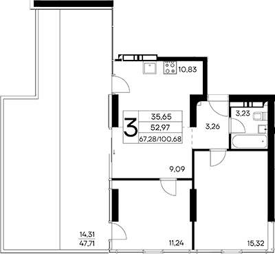 2-комн., 86.37 м²