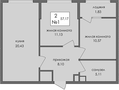 2-комн., 55.34 м²