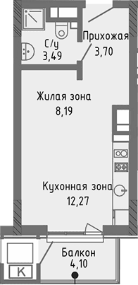 Студия, 27.65 м²