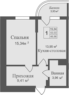 1-комн., 43.03 м²