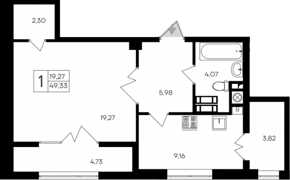 1-комн., 44.6 м²