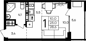 Студия, 23 м²