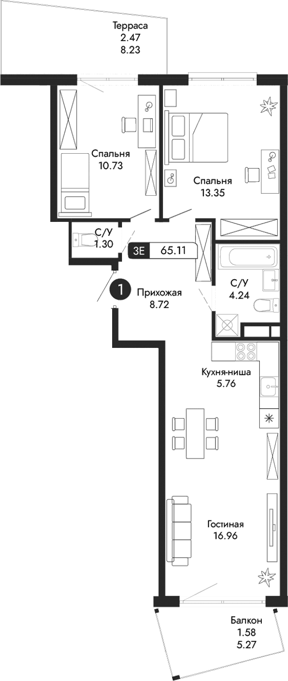 3-комн., 61.06 м²