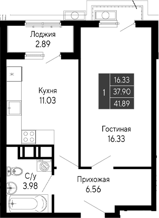 1-комн., 37.9 м²