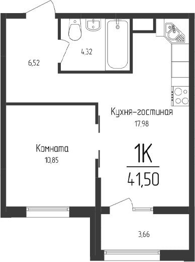 1-комн., 39.67 м²