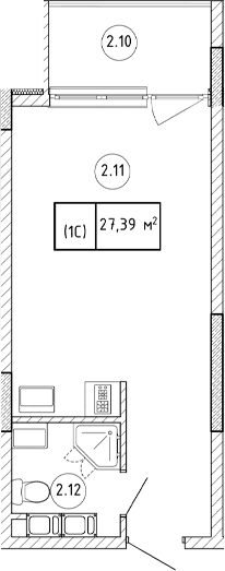 Студия, 23.72 м²
