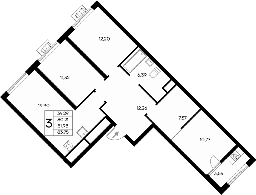 3-комн., 80.21 м²