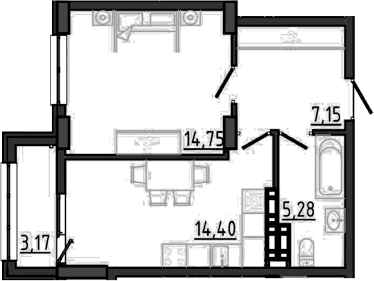 1-комн., 41.58 м²