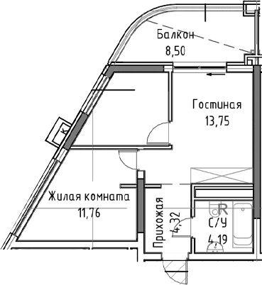 2-комн., 47.6 м²
