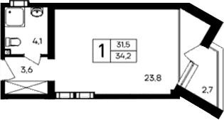 Студия, 31.5 м²