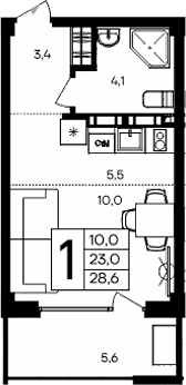 Студия, 23 м²