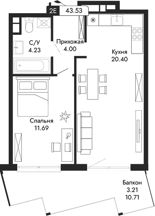 2-комн., 40.32 м²