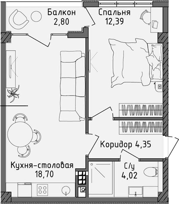 2-комн., 39.46 м²