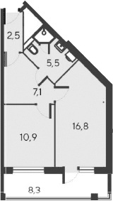 2-комн., 42.8 м²