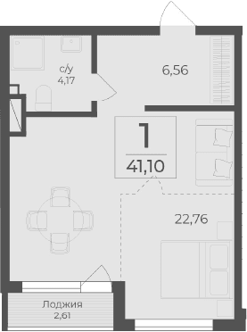 Студия, 38.49 м²