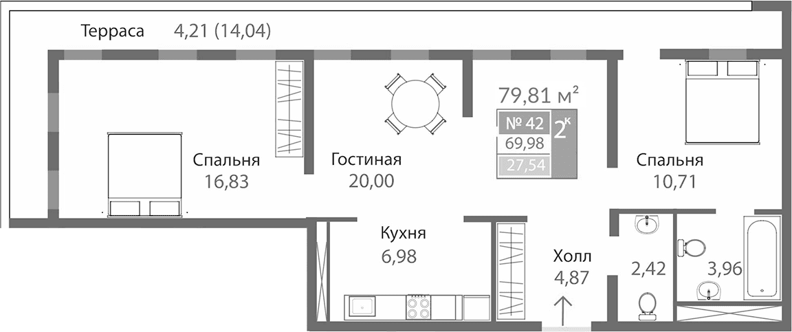 2-комн., 65.77 м²
