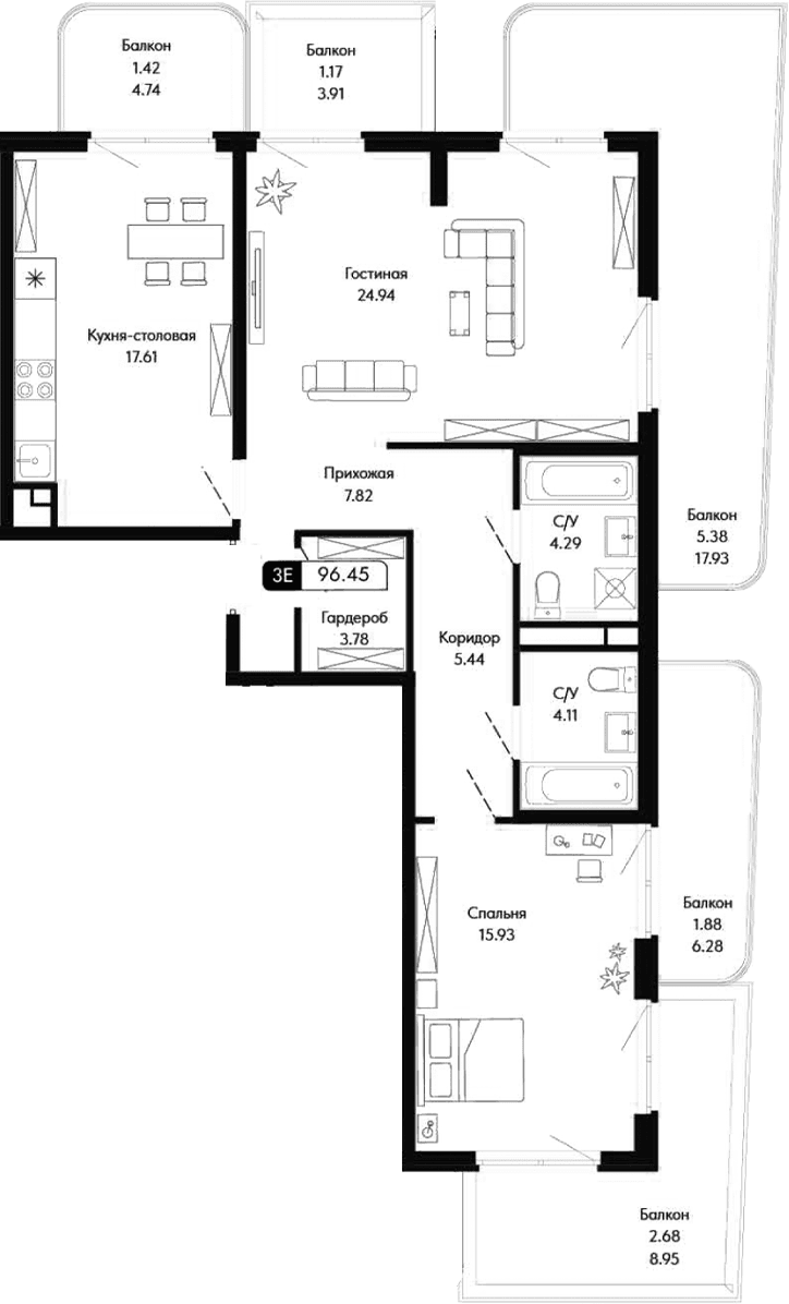 3-комн., 83.92 м²
