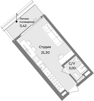 Студия, 24.3 м²