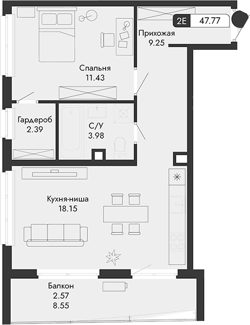 2-комн., 45.2 м²