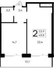 1-комн., 43.8 м²