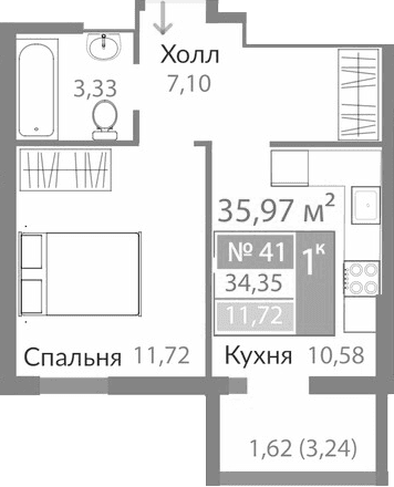1-комн., 32.73 м²