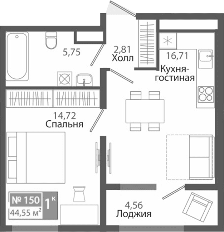 1-комн., 39.99 м²