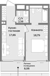 1-комн., 39.21 м²