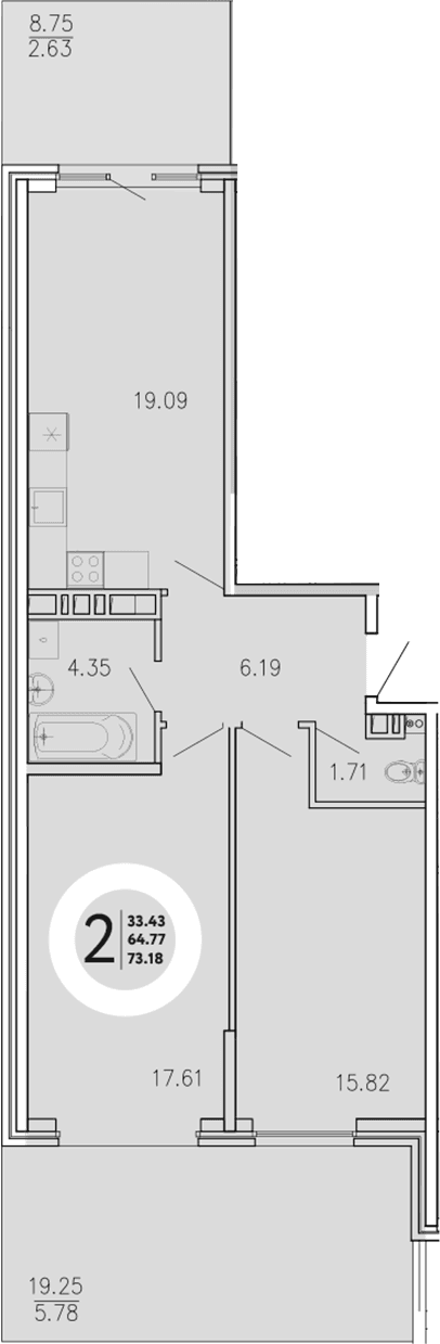 2-комн., 64.77 м²