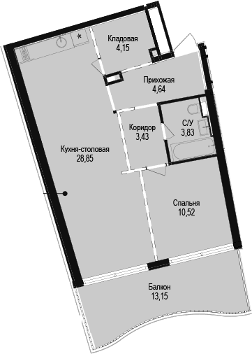 1-комн., 55.42 м²