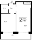 1-комн., 43.8 м²