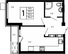 1-комн., 31.9 м²