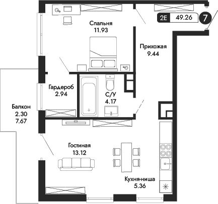 2-комн., 46.96 м²