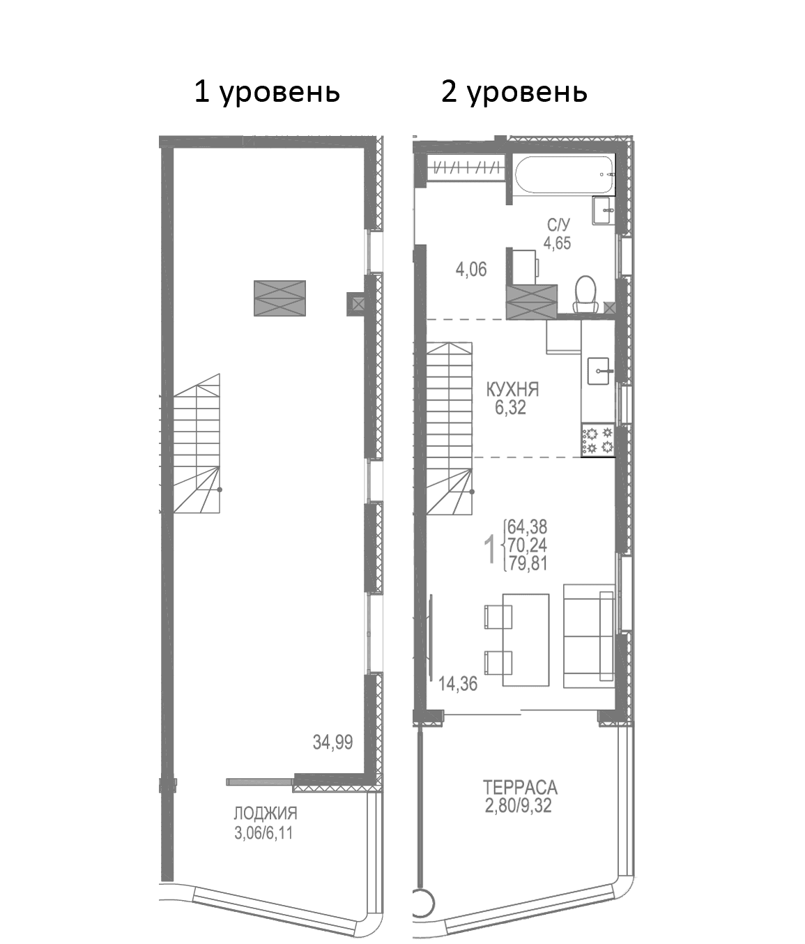 1-комн., 73.95 м²