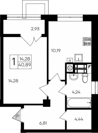 1-комн., 37.96 м²