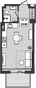 Студия, 28.2 м²