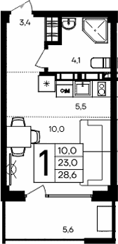 Студия, 23 м²
