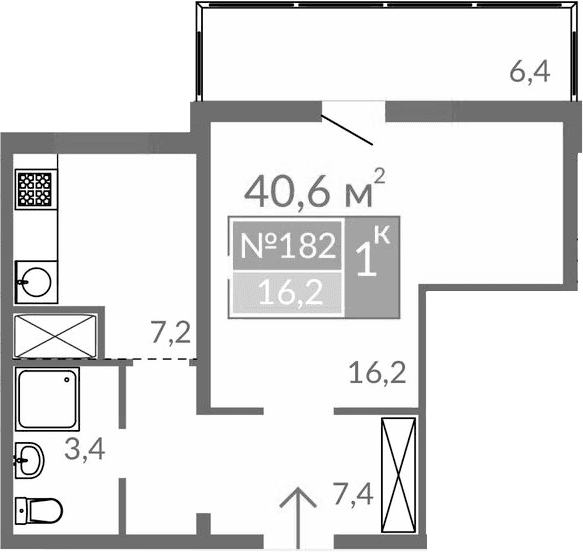 Студия, 34.2 м²