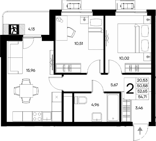 2-комн., 50.58 м²