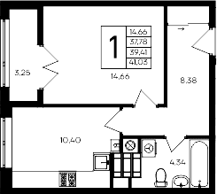1-комн., 37.78 м²